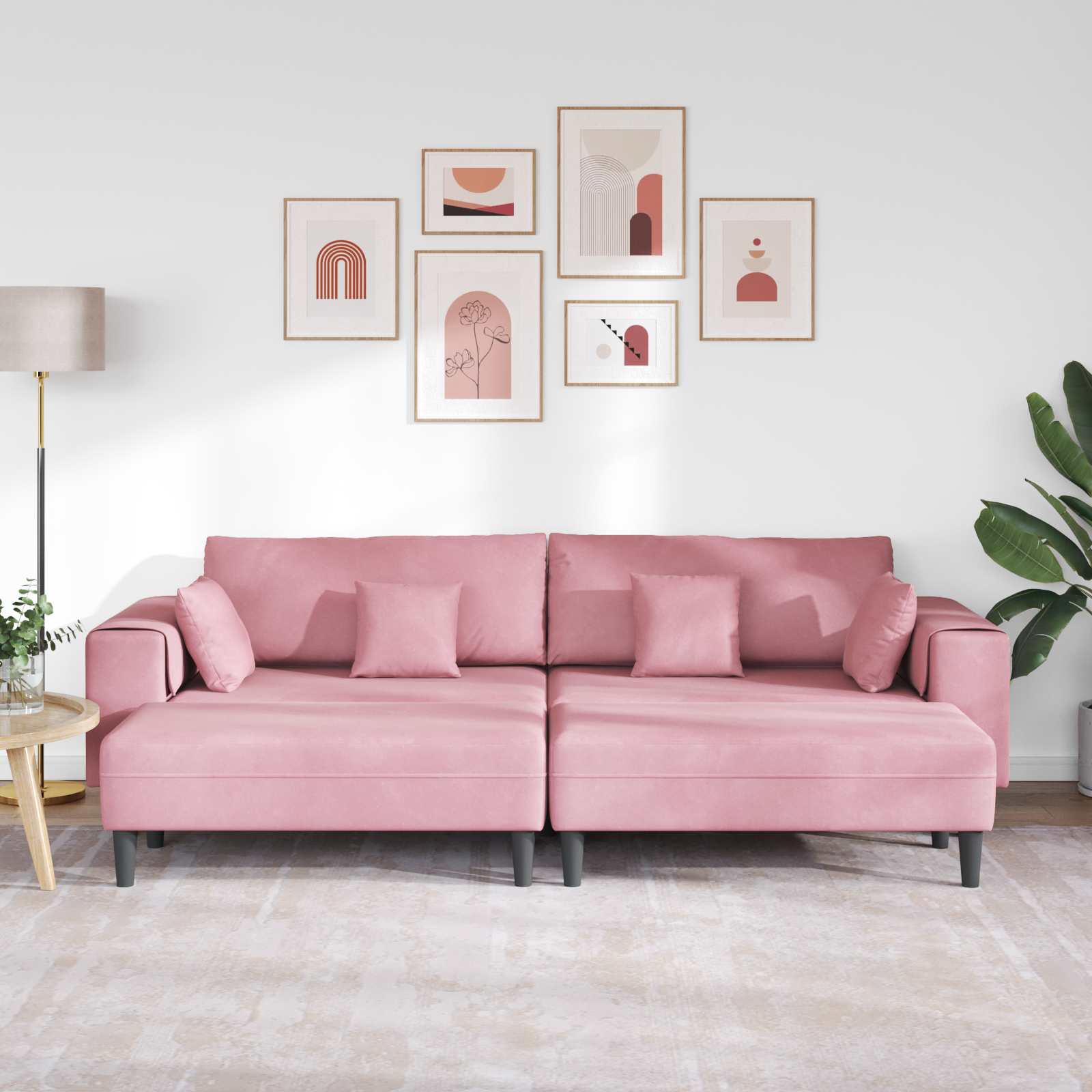 Sofa 3 pcs Ružičasta 250 x 188 x 76 cm Baršun
