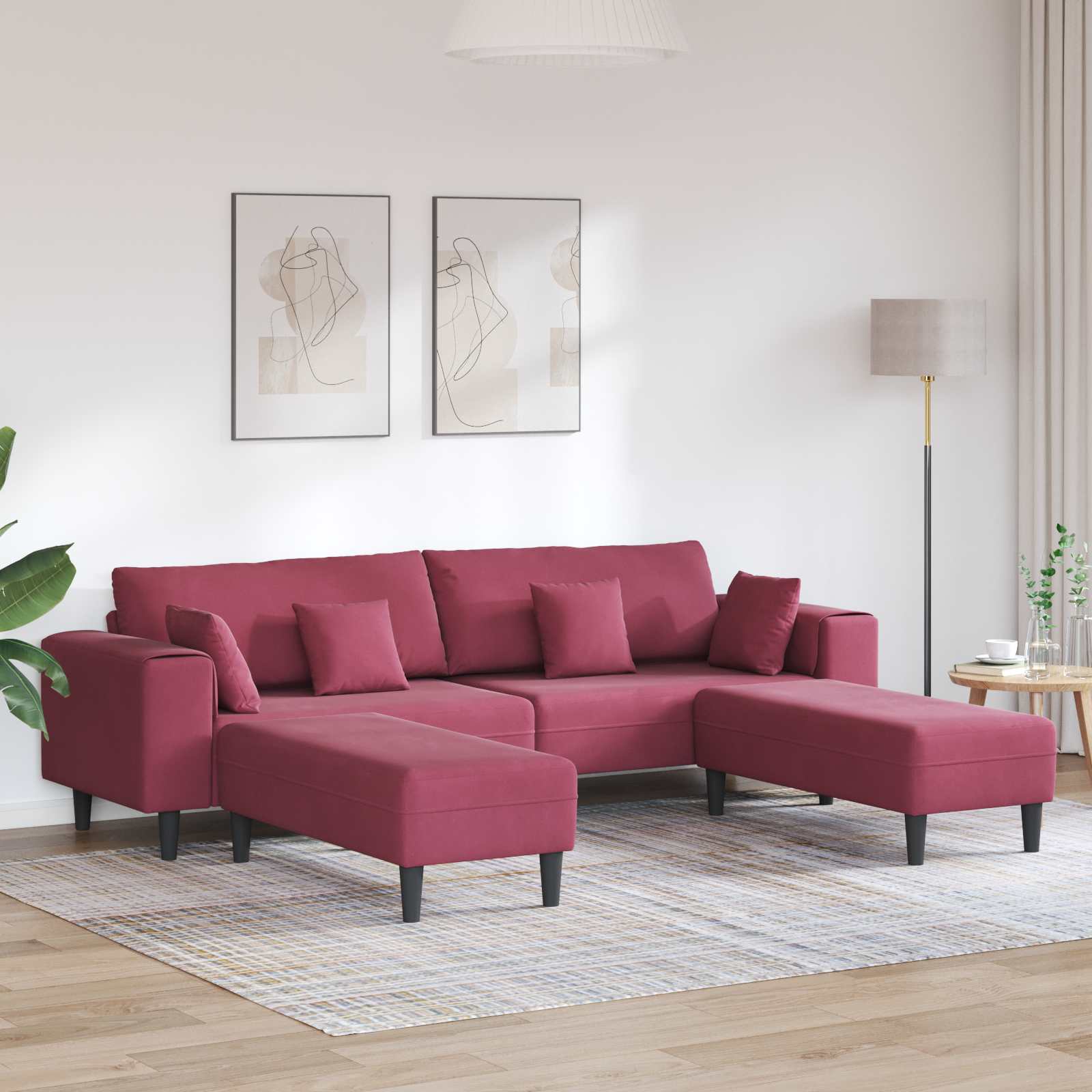 Sofa 3 pcs Vinska crvena 250 x 188 x 76 cm Baršun