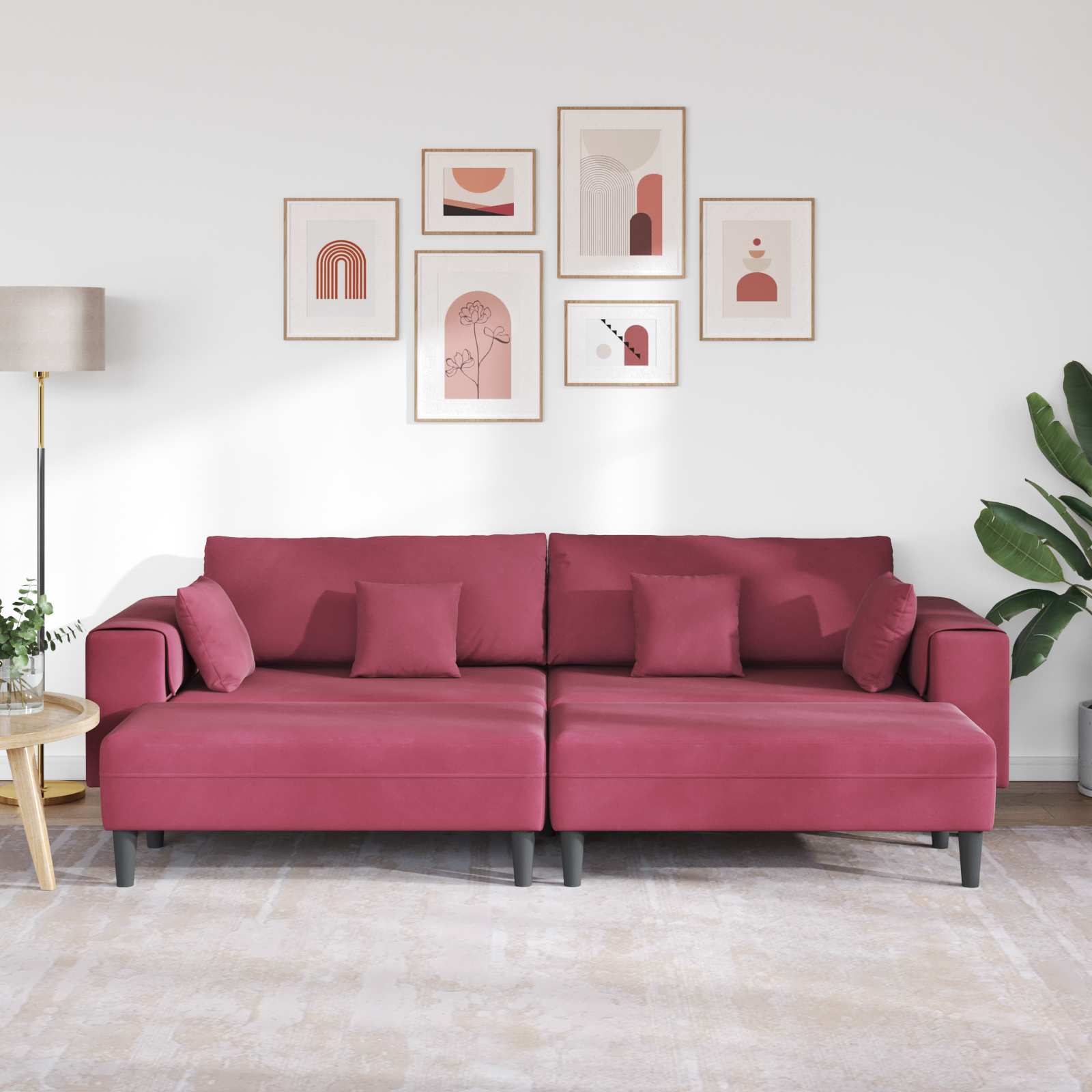 Sofa 3 pcs Vinska crvena 250 x 188 x 76 cm Baršun