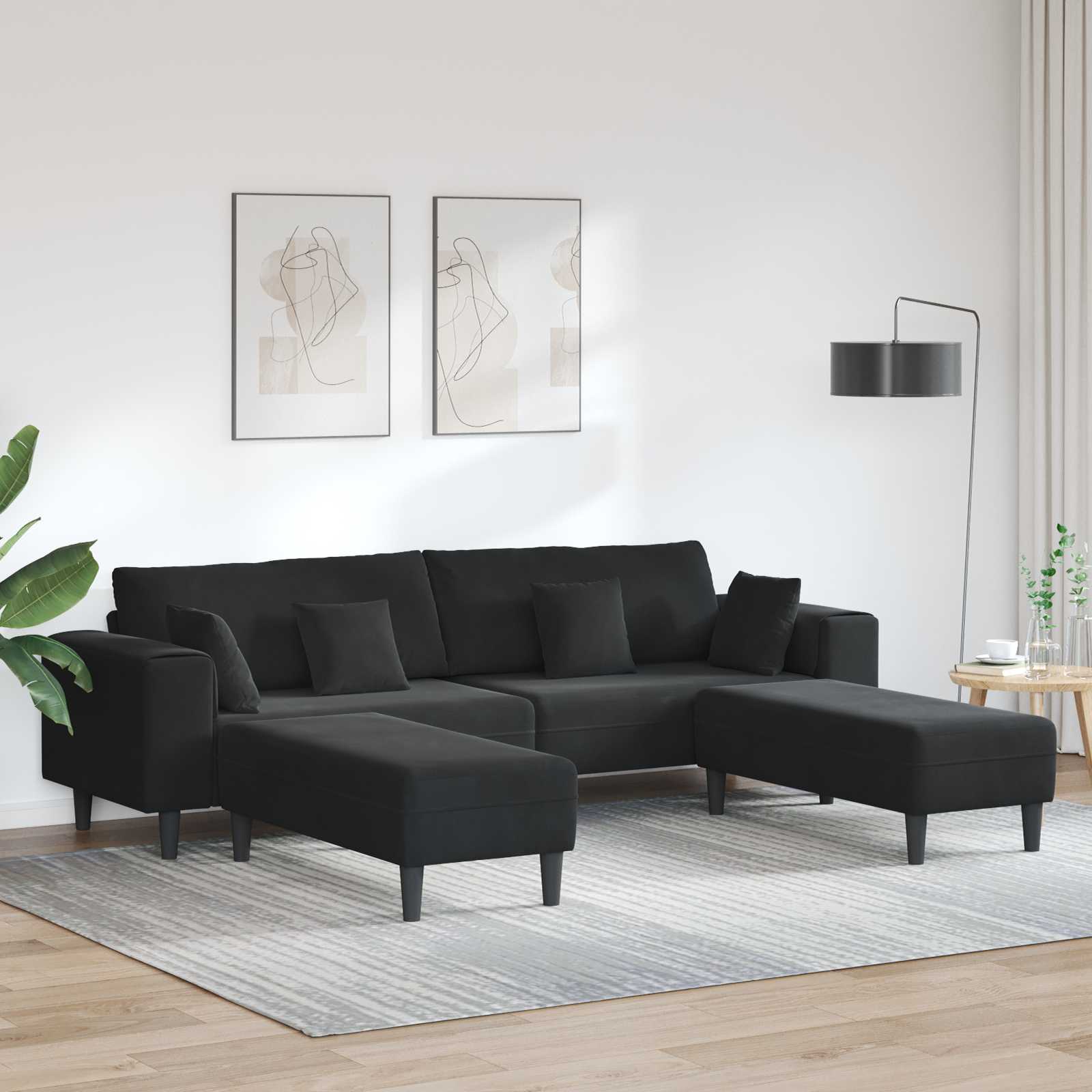 Sofa 3 pcs Crna 250 x 188 x 76 cm Baršun