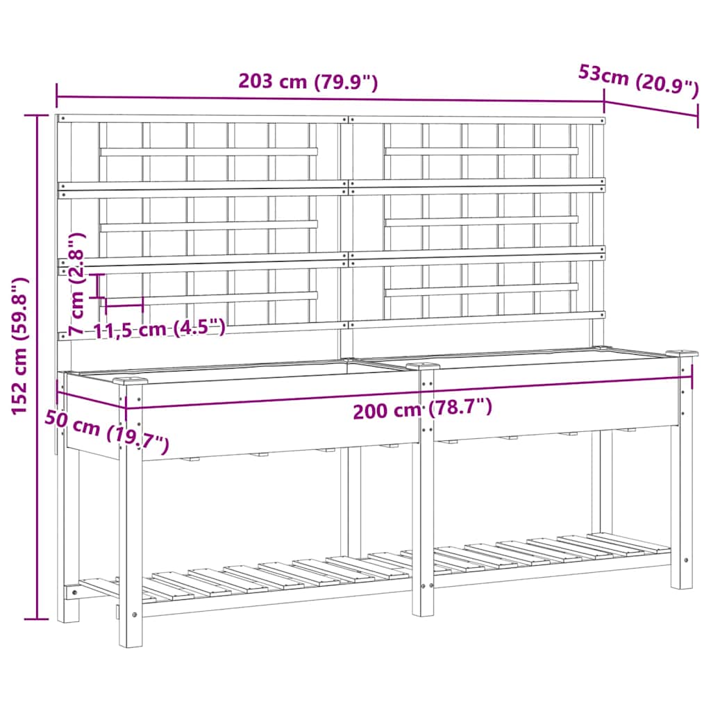 Vrtna saksija Bež 203,5 x 54 x 152,5 cm Čvrsto drvo jele