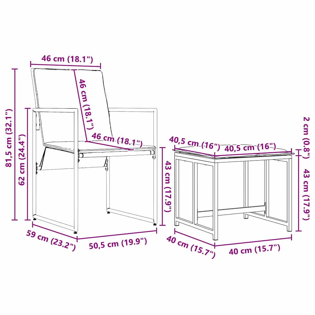 Vrtni set za objed 9 pcs Crna Čelik