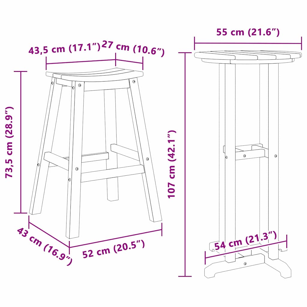 Set bar stolova za vrt 3 pcs Bijelo HDPE