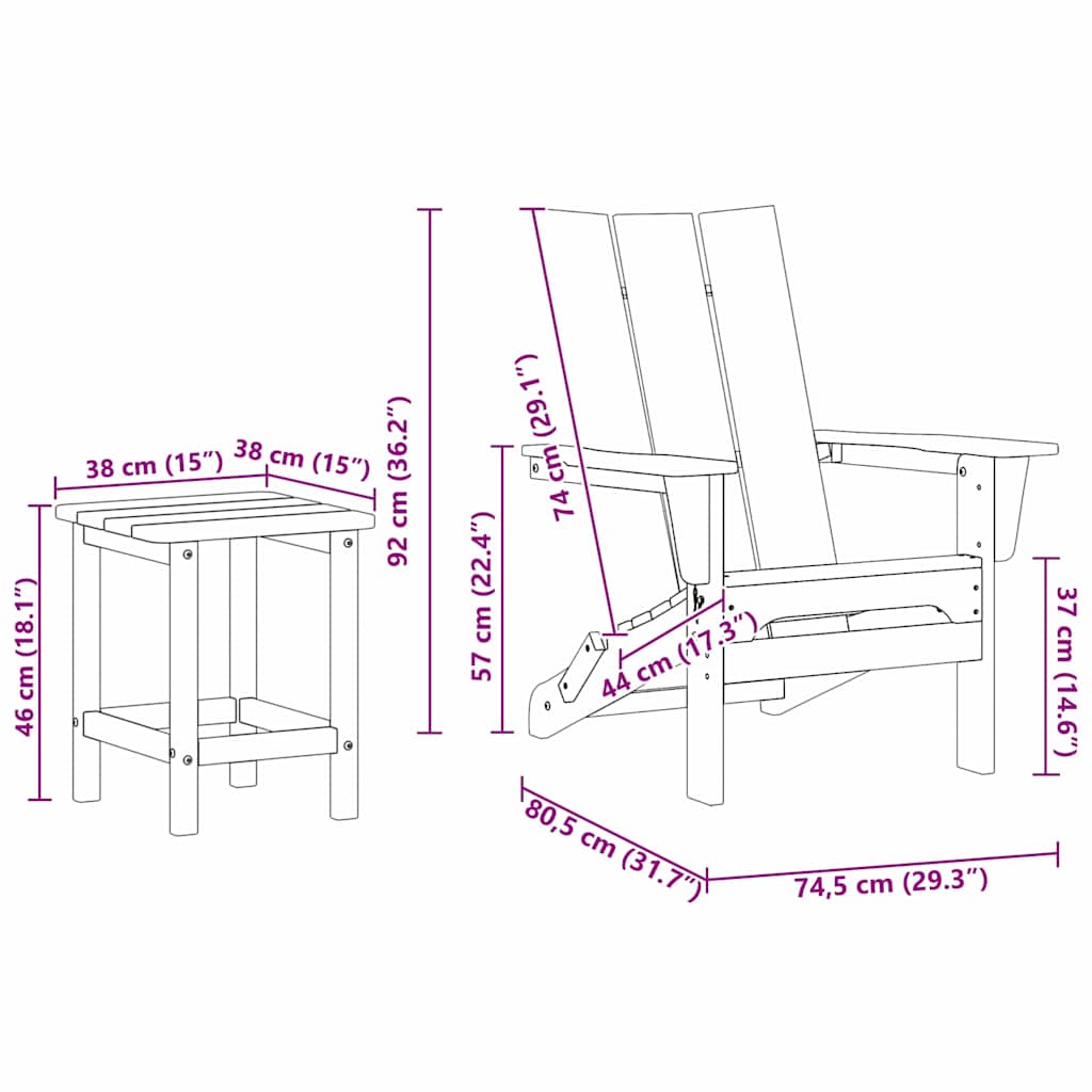 Vrtna stolica 3 pcs Mornarska 80.5 x 74.5 x 92 cm Polietilen