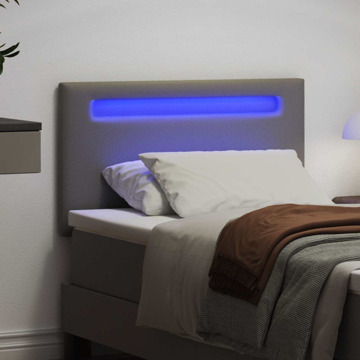 LED glava kreveta Siva 90 cm Lažna koža
