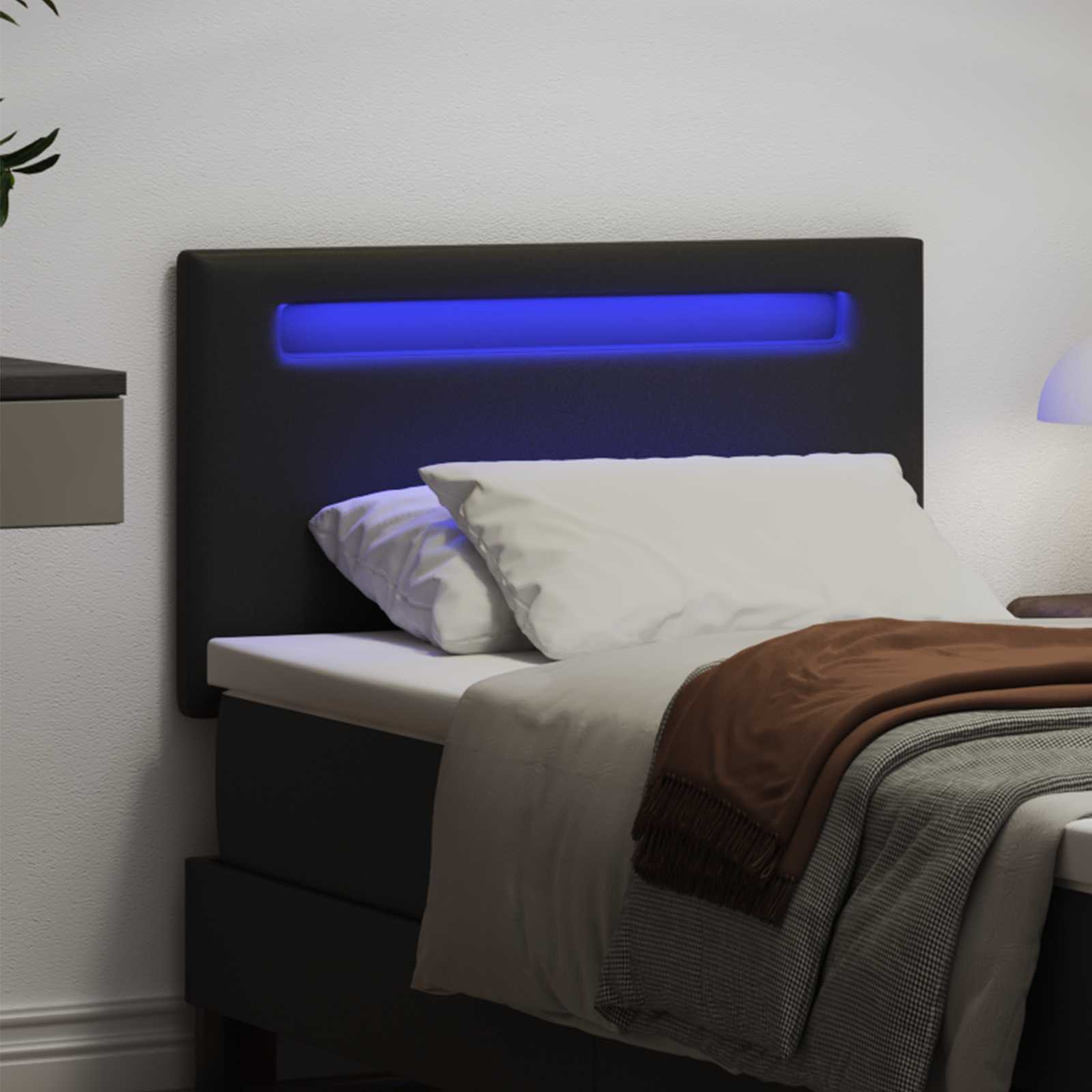 LED glava kreveta Crna 100 cm Lažna koža