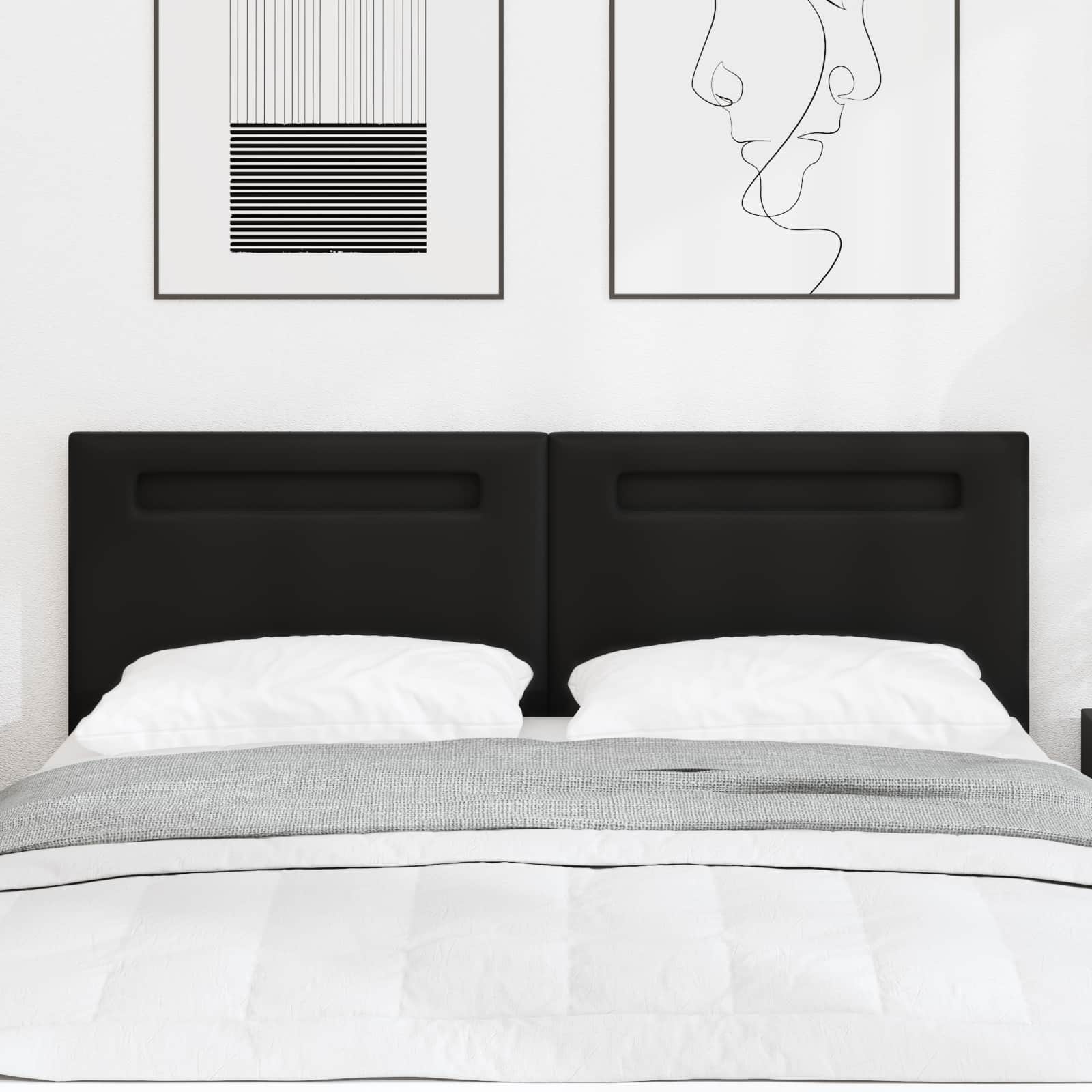 LED glava kreveta Crna 144 cm Lažna koža