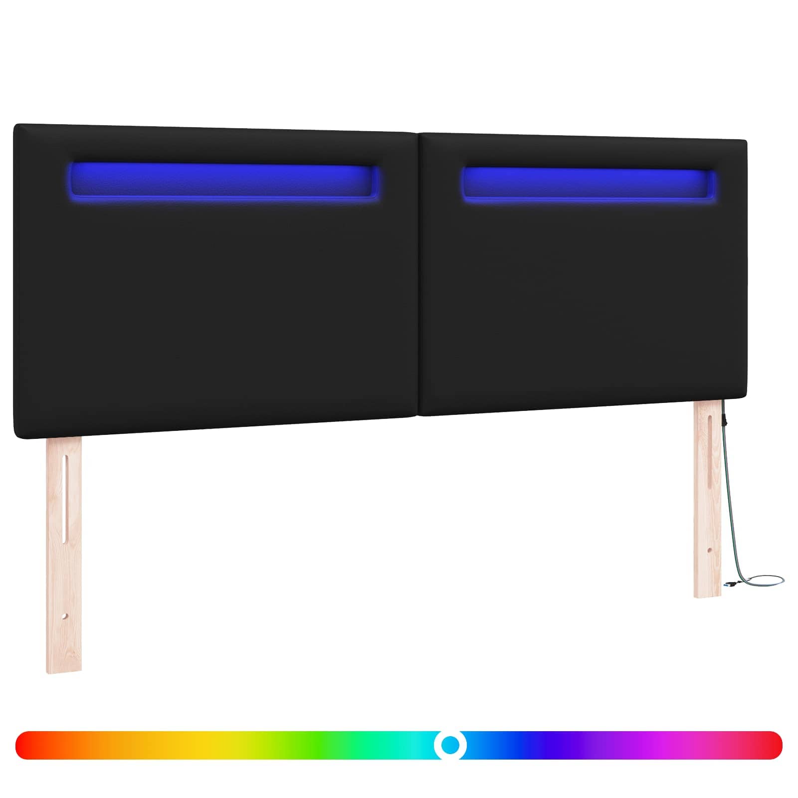 LED glava kreveta Crna 144 cm Lažna koža