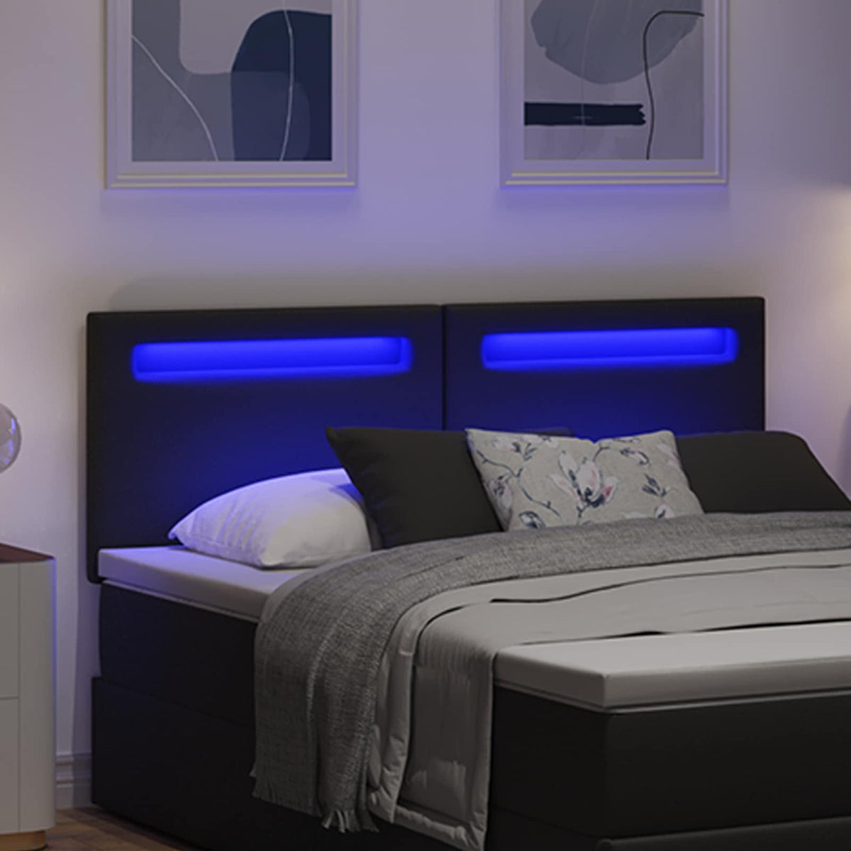 LED glava kreveta Crna 160 cm Lažna koža