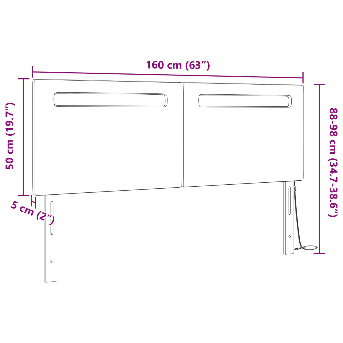 LED glava kreveta Bijelo 160 cm Lažna koža