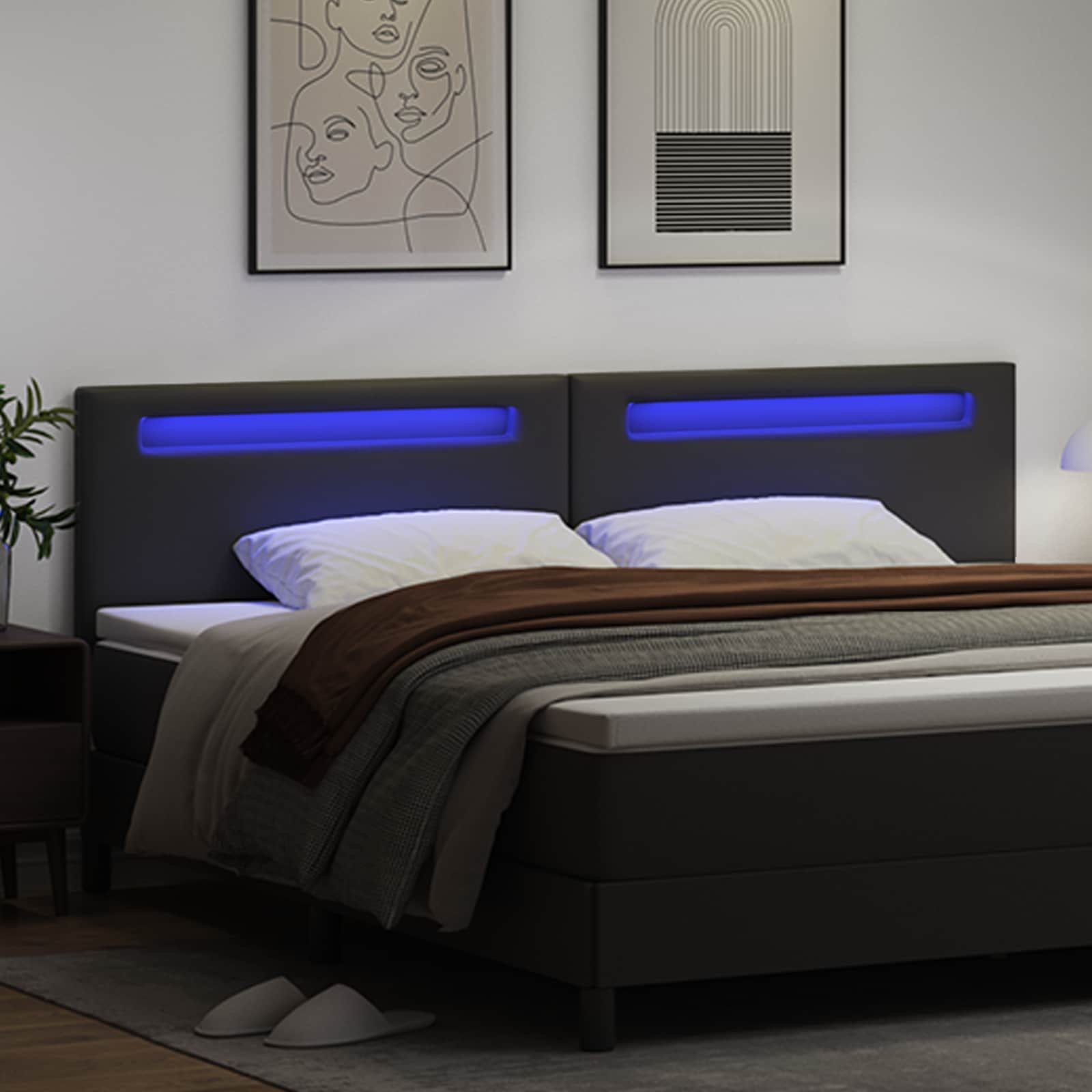 LED glava kreveta Crna 200 cm Lažna koža