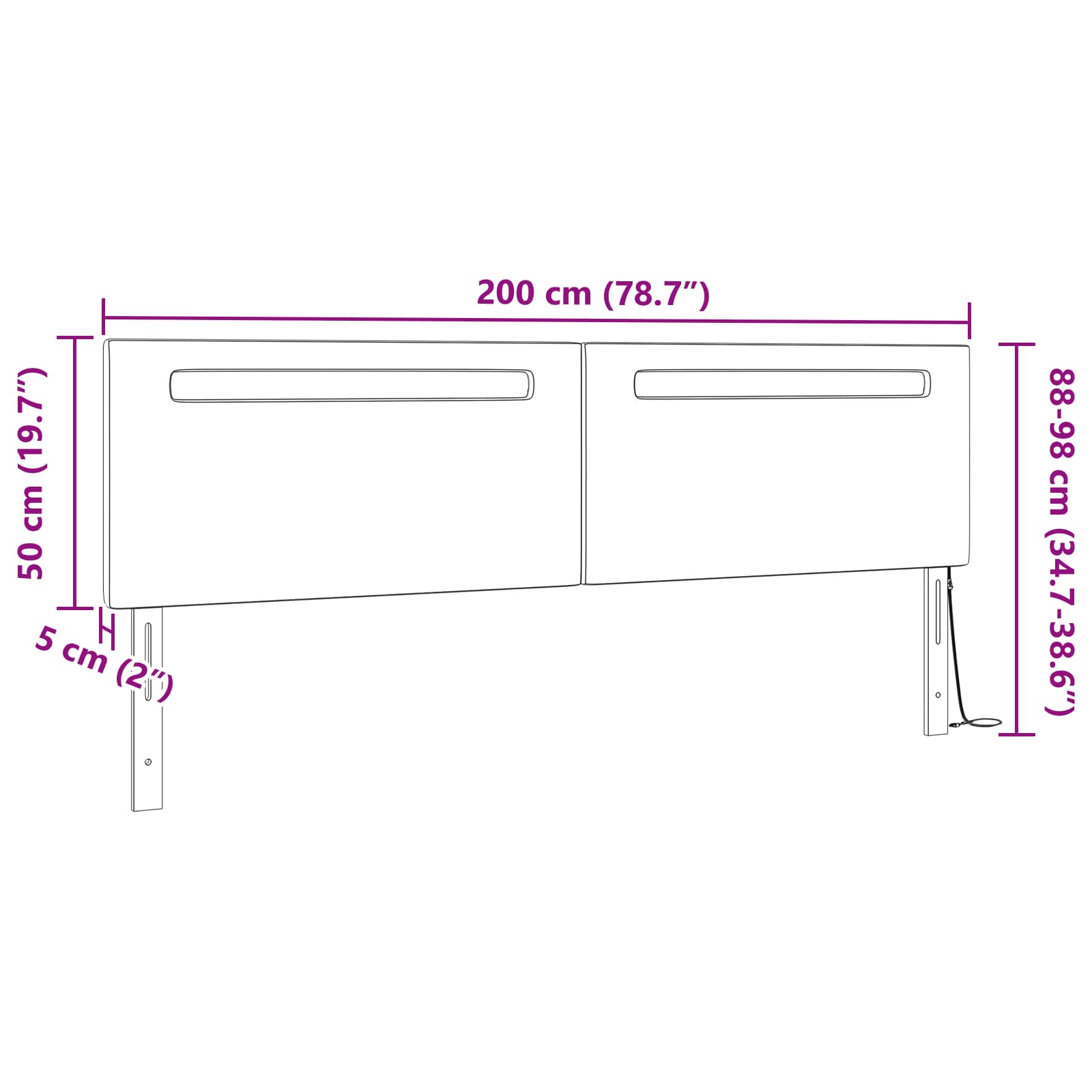 LED glava kreveta Bijelo 200 cm Lažna koža
