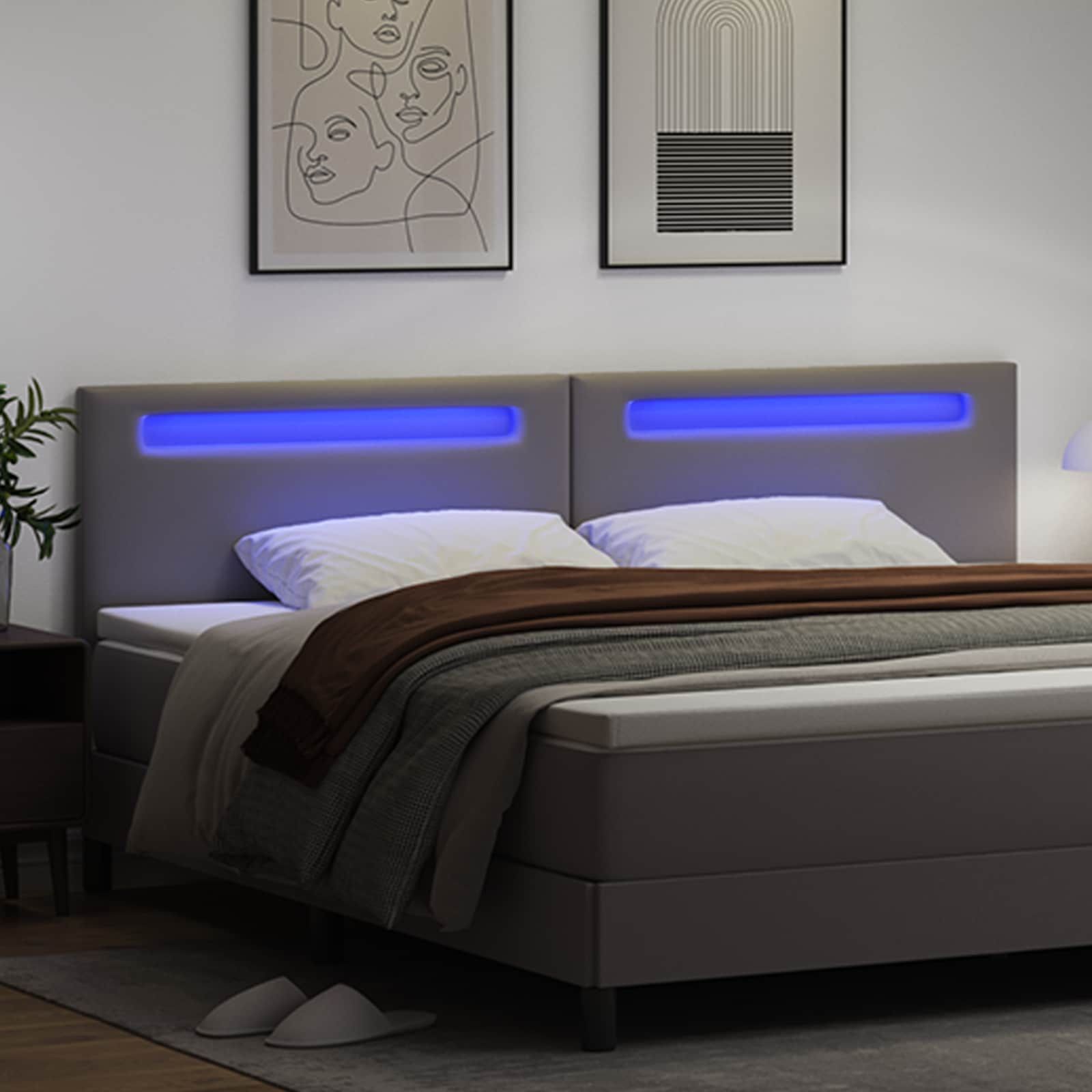 LED glava kreveta Siva 200 cm Lažna koža