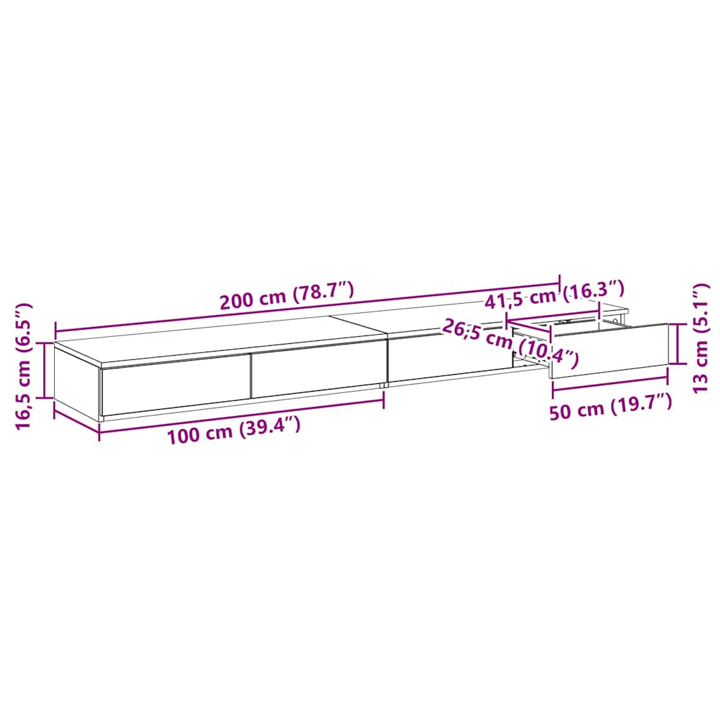 Ladice za krevet Bijelo 200 x 36,5 x 16,5 cm Konstruirano drvo