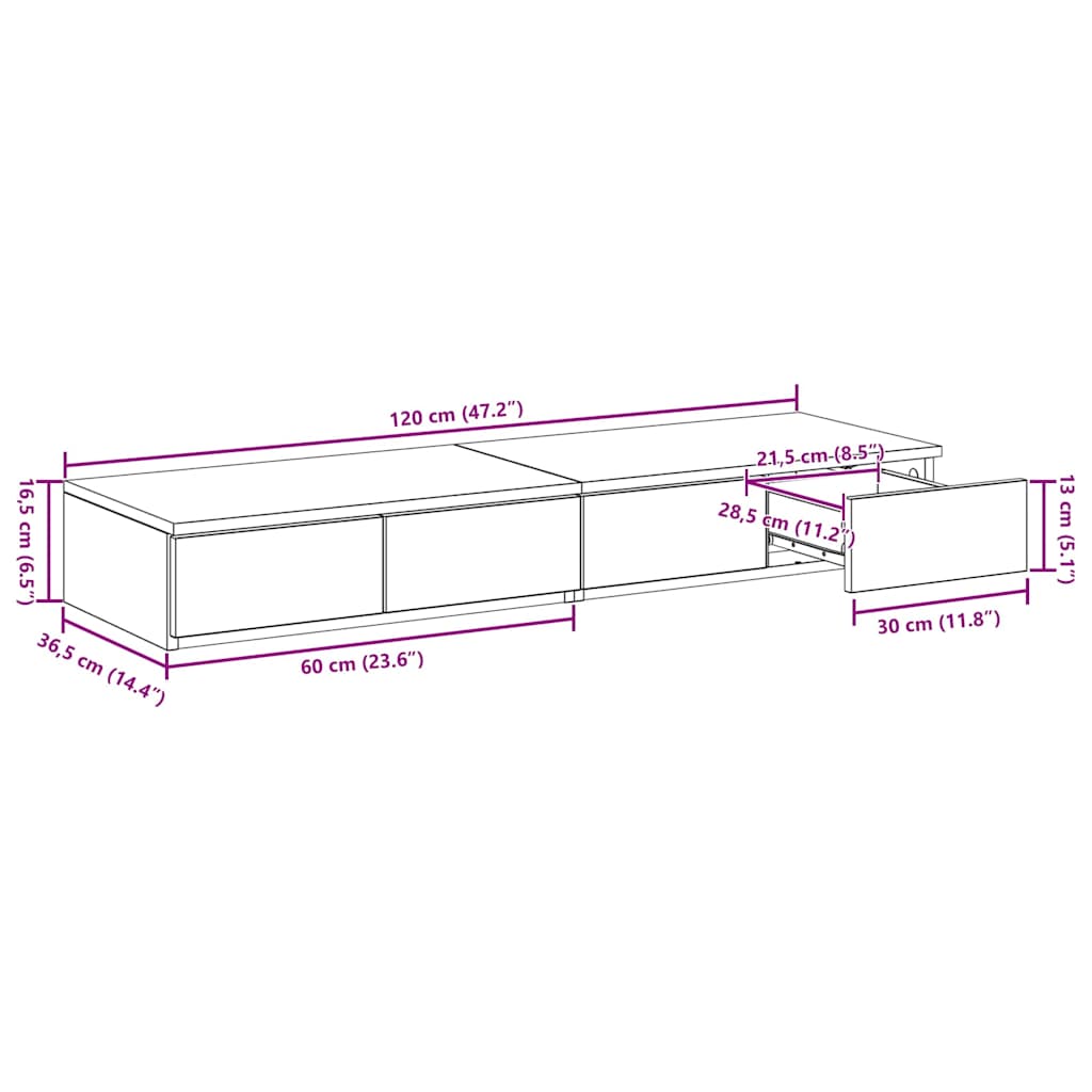 Ladice za krevet s ladicama Siva Sonoma 120 x 36,5 x 16,5 cm