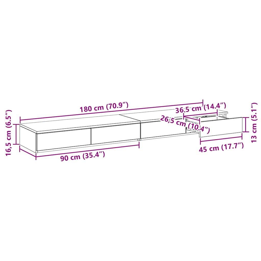Ladice za krevet s ladicama Sonoma hrast 180 x 36,5 x 16,5 cm