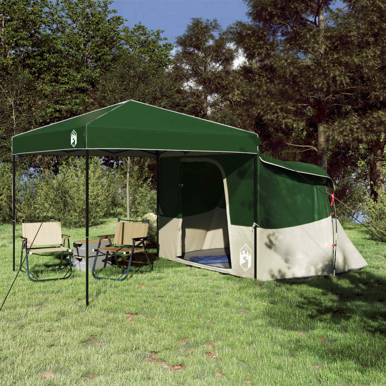 Set Kamp Šatora s krovom 2 pcs Zelena Tafta i Tkanina