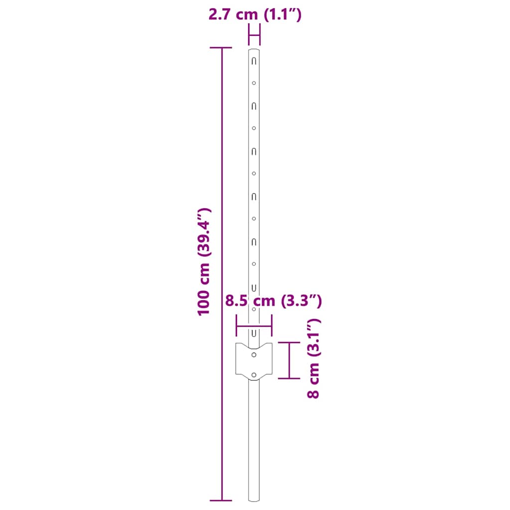 Stup za ogradu 44 pcs Siva 100 cm Čelik
