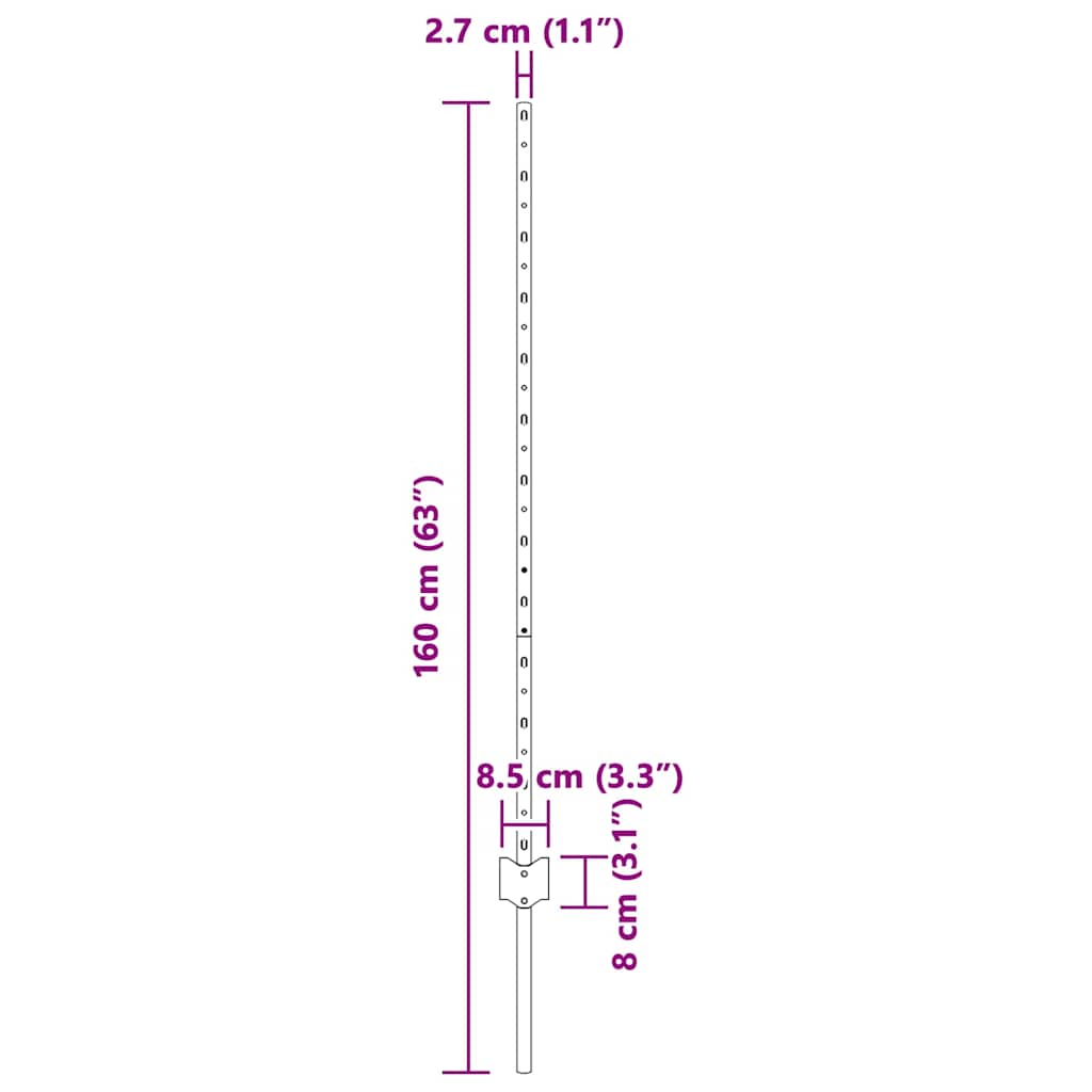 Stup za ogradu 44 pcs Siva 160 cm Čelik