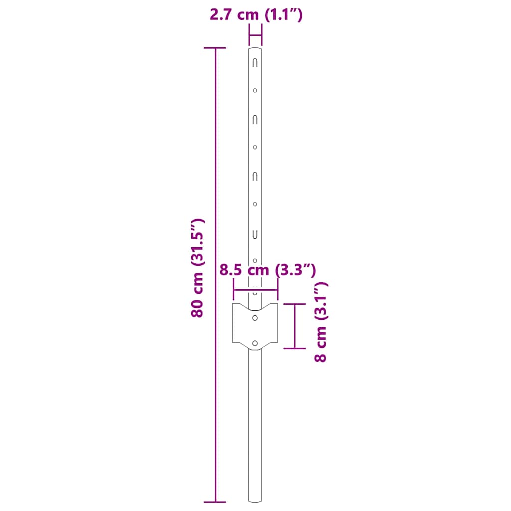 Stup za ogradu 22 pcs Srebrno 80 cm Čelik