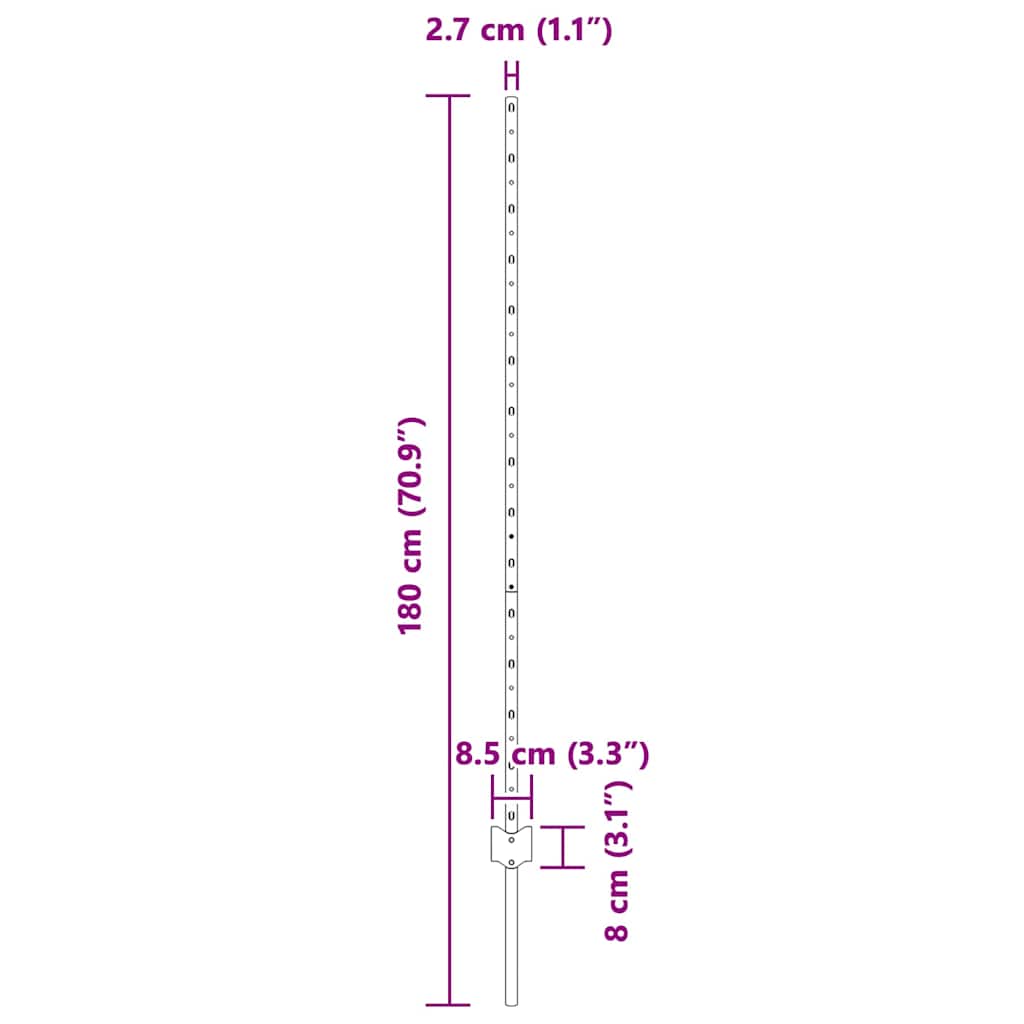 Stup za ogradu 22 pcs Srebrno 180 cm Čelik