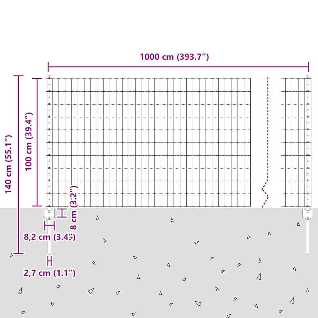 Euro ograda s postom 10 x 1 m Čelik premazan PVC-om Siva Mreža