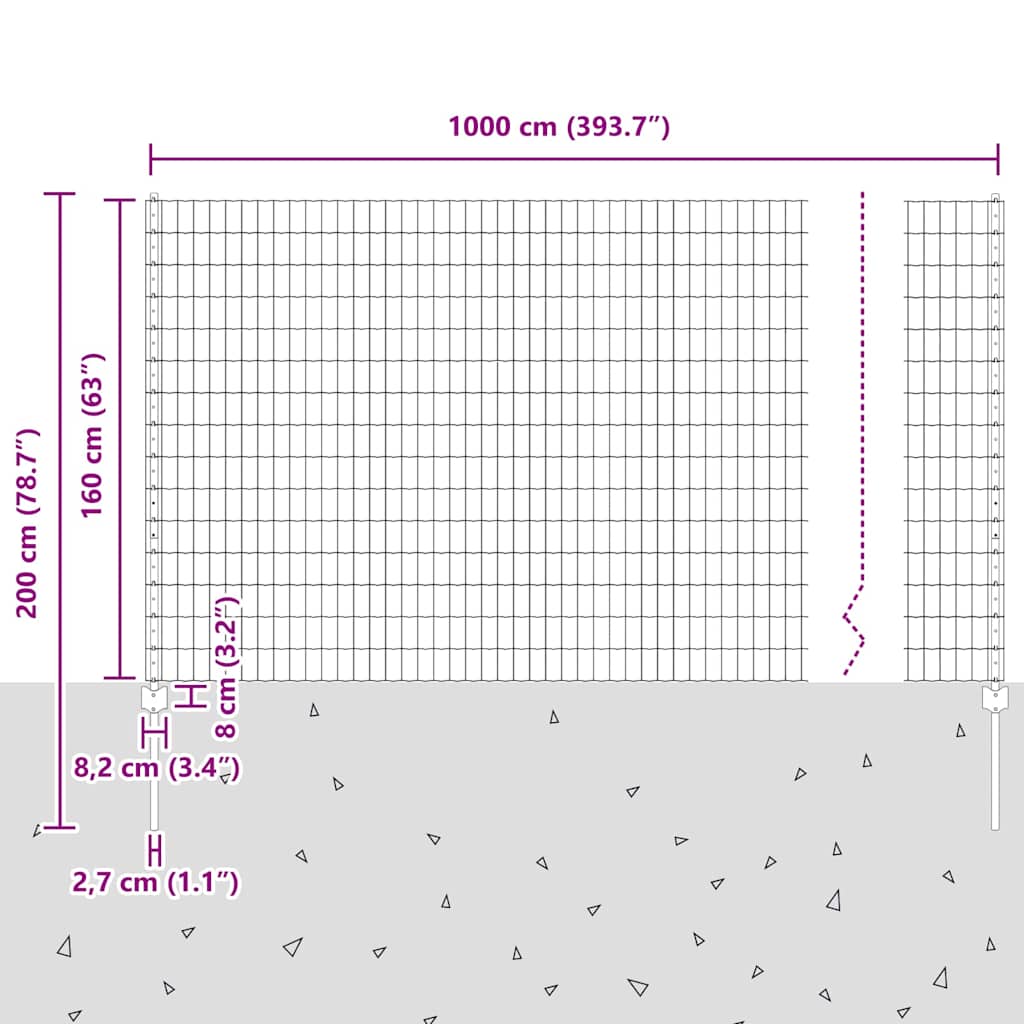 Euro ograda s postom 10 x 1,6 m Čelik premazan PVC-om Siva
