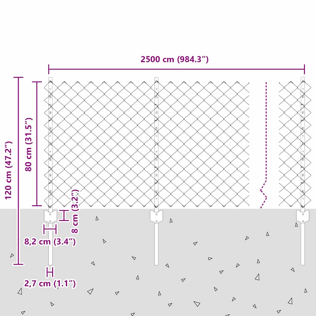 Ograda od lančanih veza s postom 25 x 0,8 m Zelena Mreža