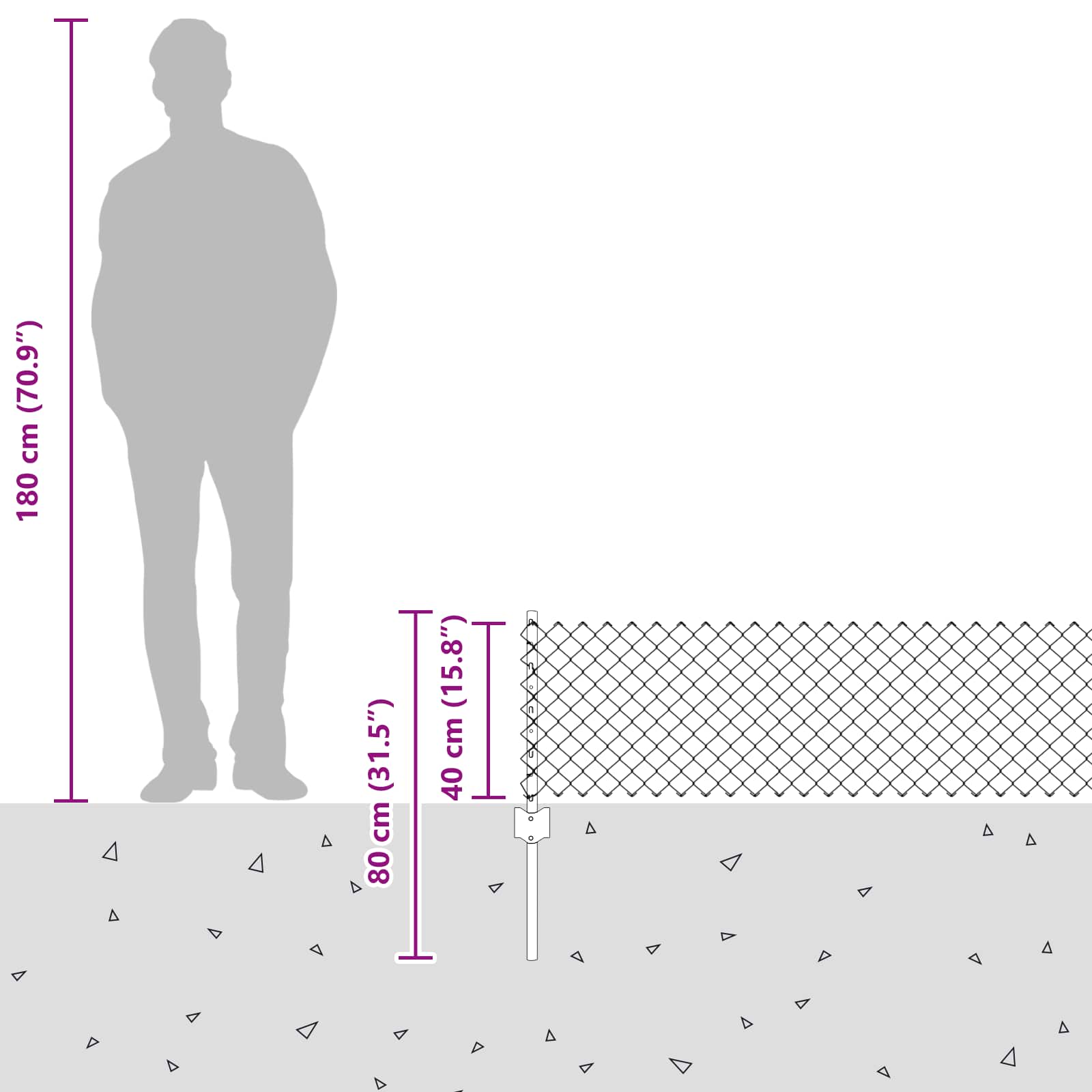 Ograda od lančanih veza s postom 10 x 0,4 m Siva Mreža