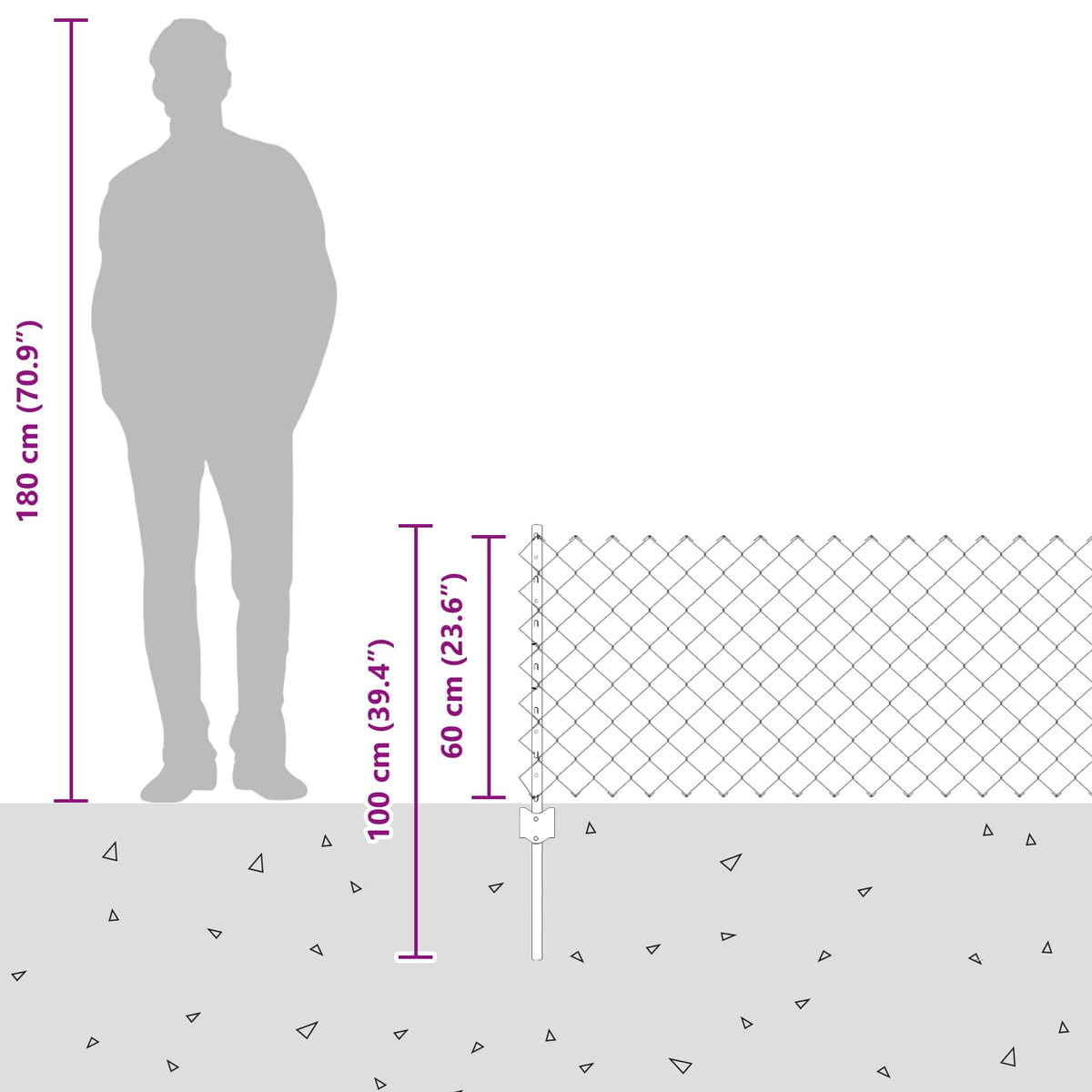 Ograda od lančanih veza s postom 10 x 0,6 m Siva Mreža