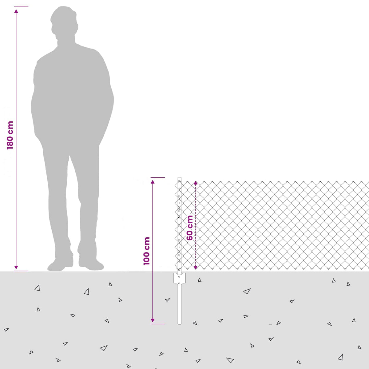 Ograda od lančanih veza s postovima 25 x 0,6 m Siva Mreža