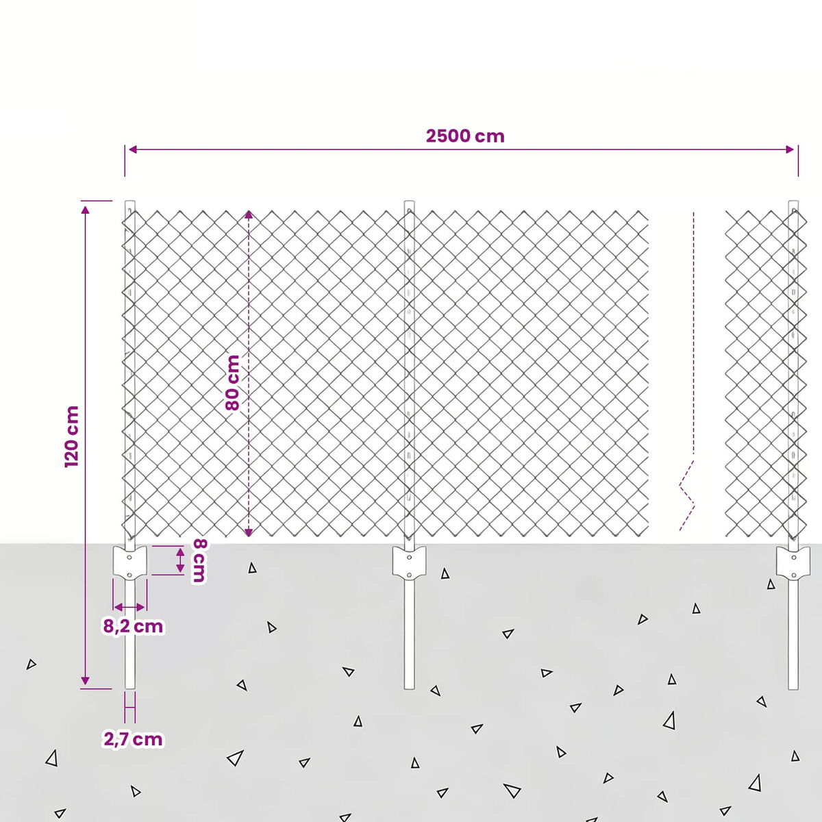 Ograda od lančanih veza s postom 25 x 0,8 m Siva Mreža
