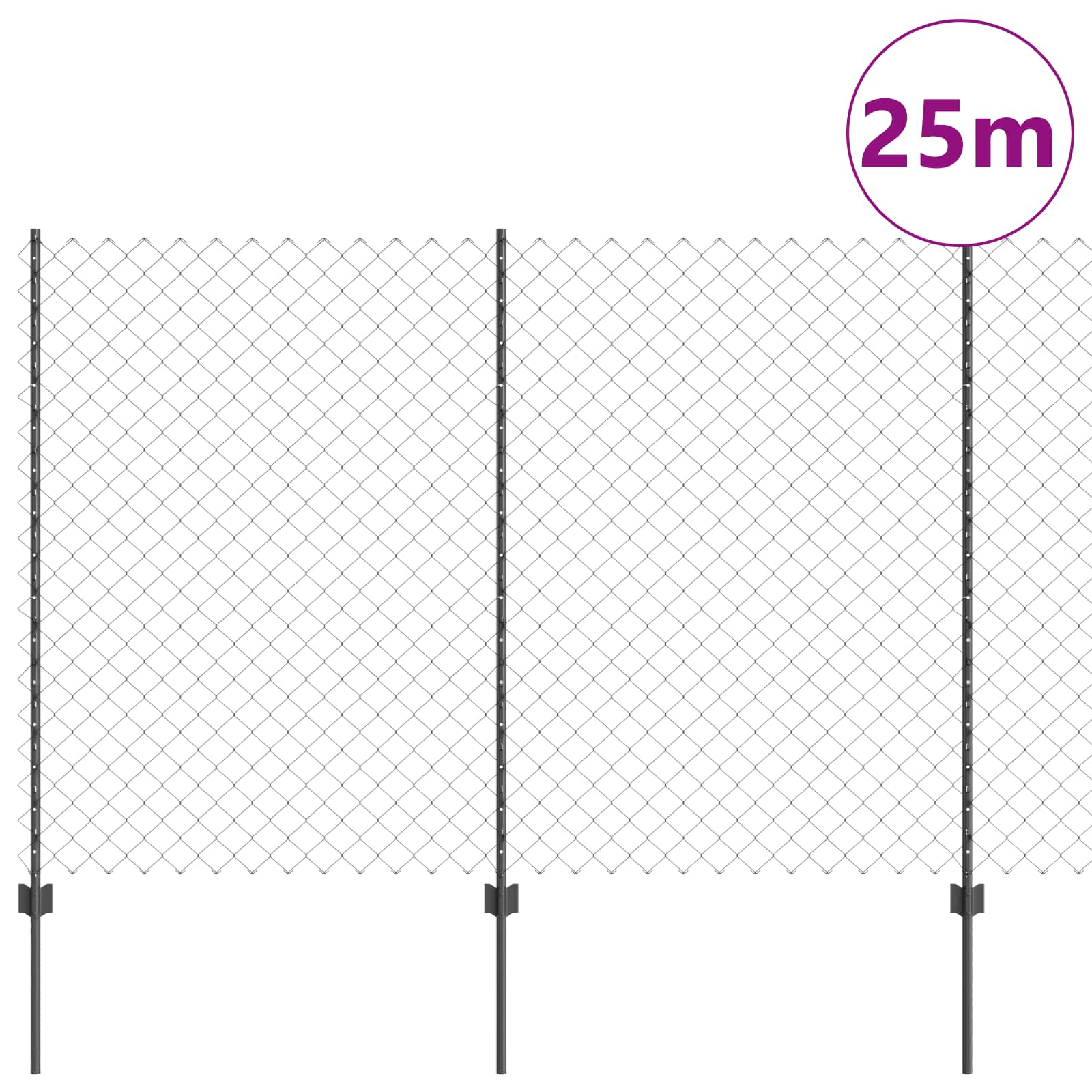Ograda od lančanih veza s postom 25 x 1,6 m Siva Mreža