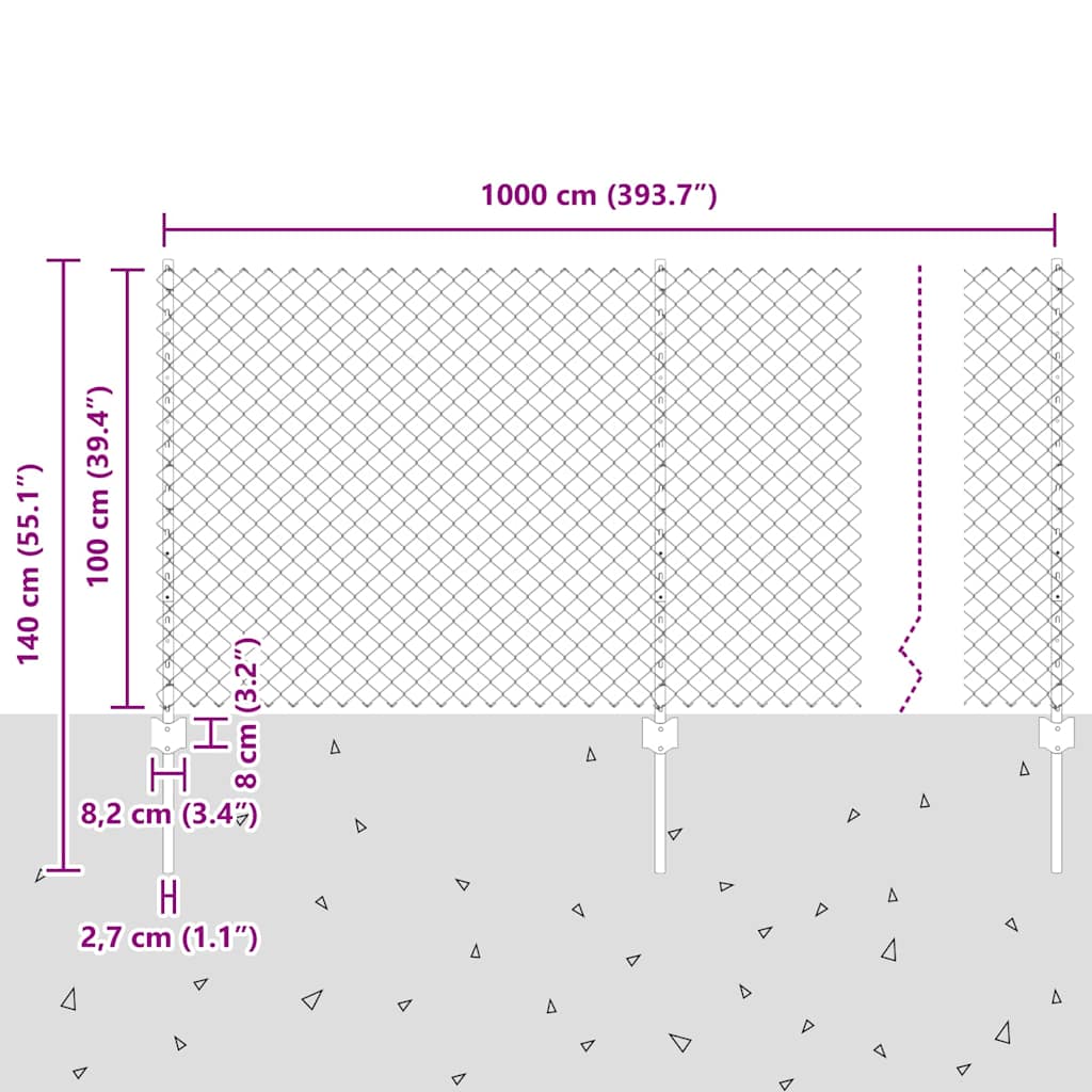 Ograda od lančanih veza s postom 10 x 1 m Vruće pocinčani čelik