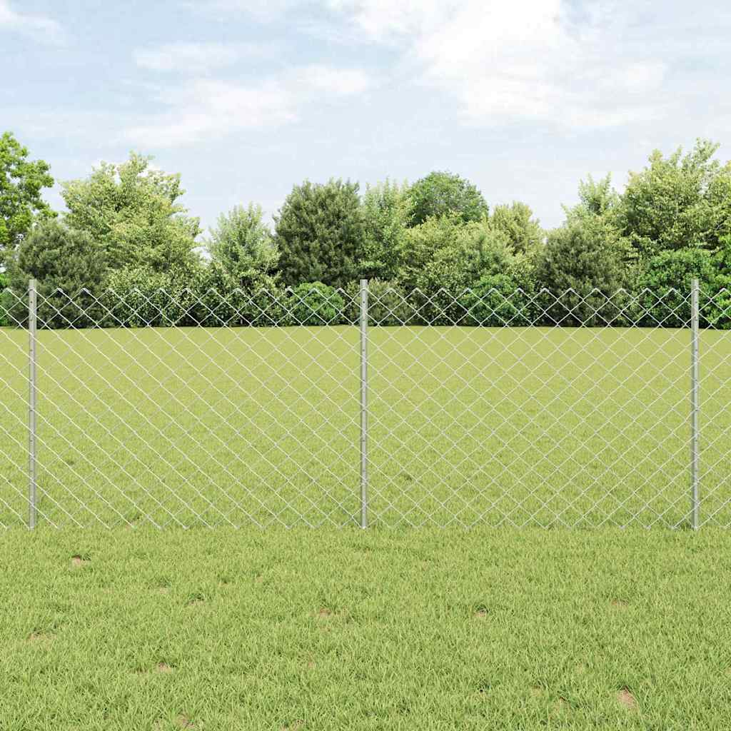 Ograda od lančanih veza s postom 25 x 0,8 m Srebrna Mreža