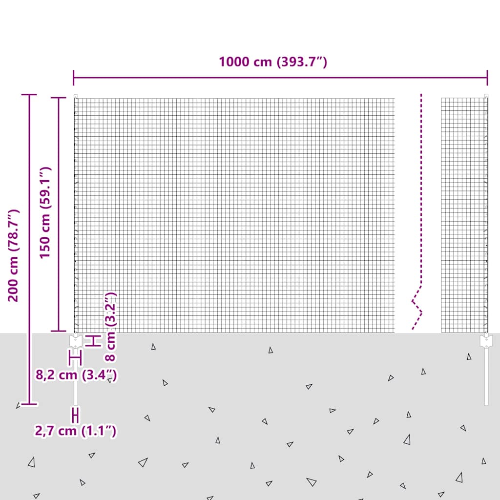 Zavarena žičana ograda s postom 10 x 1,5 m (Š x V)