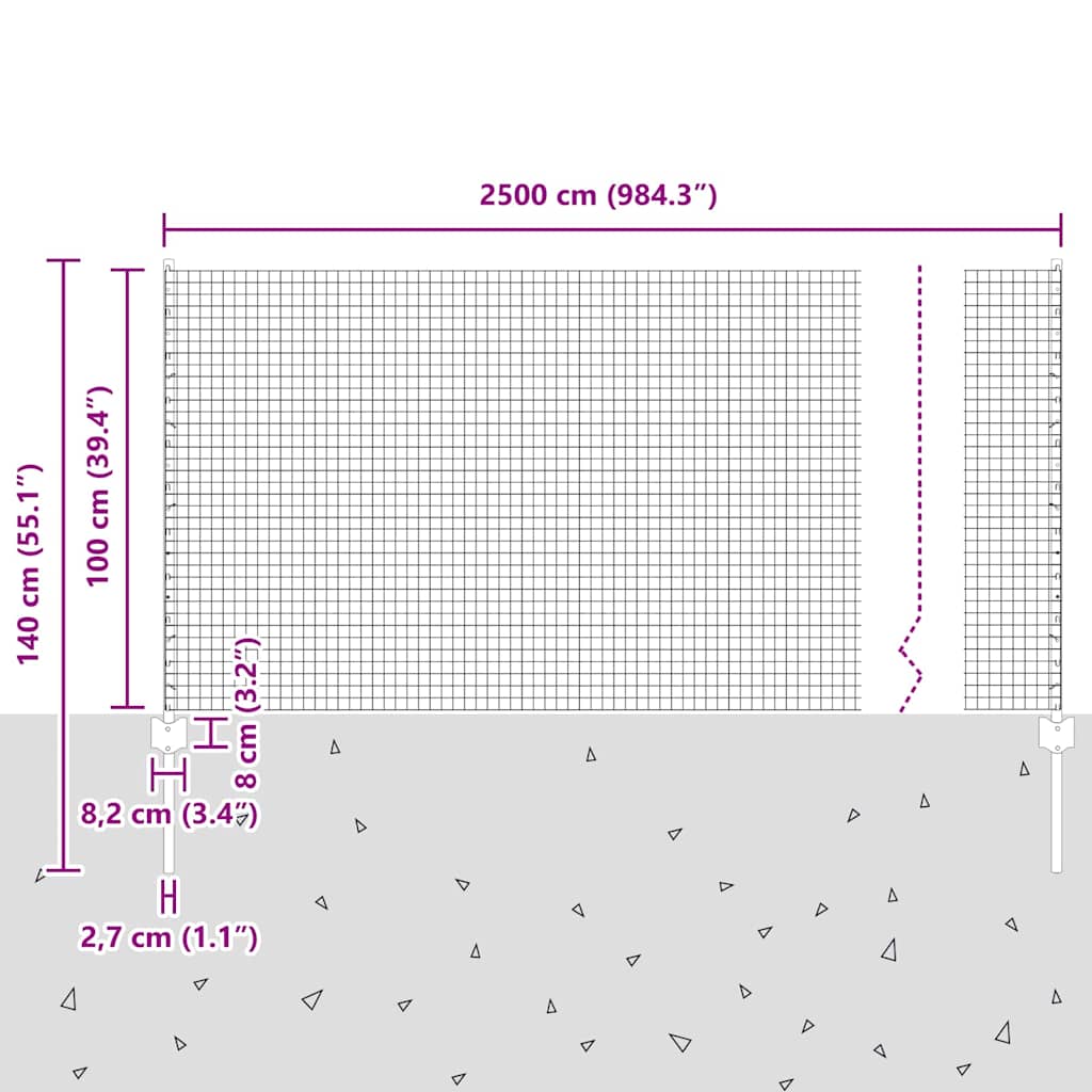Zavarena žičana ograda s postom 25 x 1 m (Š x V)