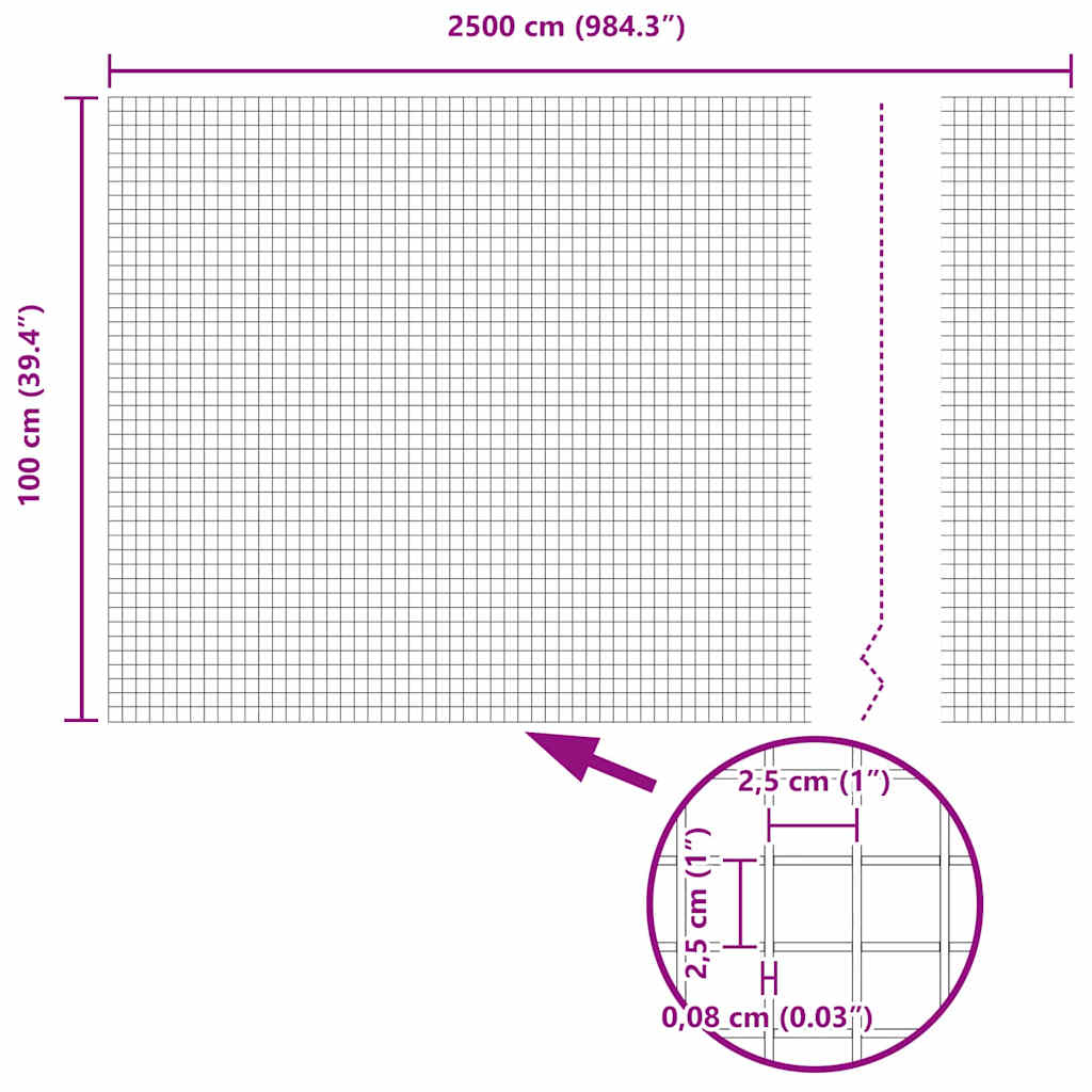 Zavarena žičana ograda s postom 25 x 1 m (Š x V)
