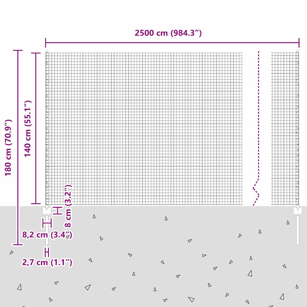Zavarena žičana ograda s postom 25 x 1,4 m Srebrna Mreža