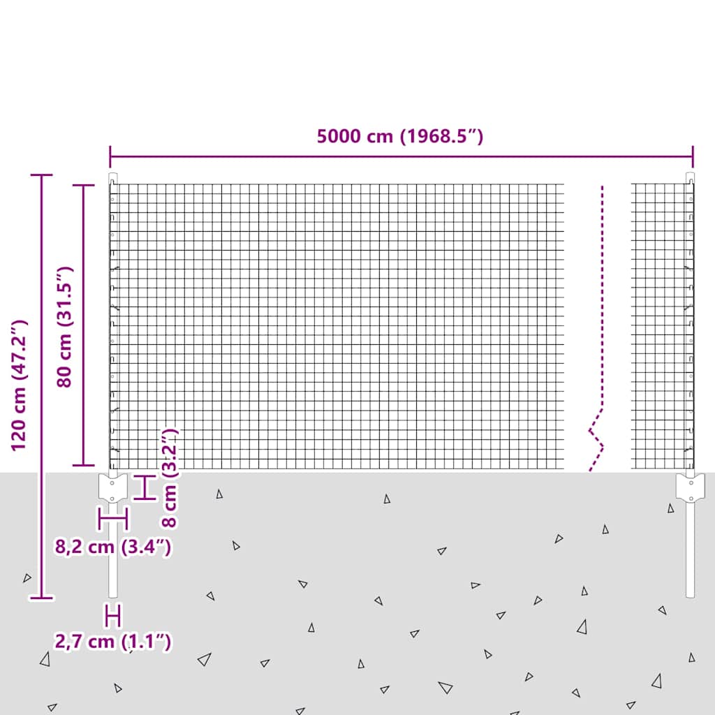 Zavarena žičana ograda s postom 50 x 0,8 m Srebrna Mreža