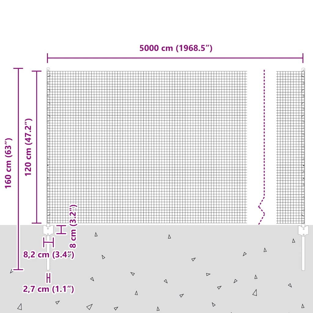 Zatvorena žičana ograda s postovima 50 x 1,2 m Pocinčani čelik