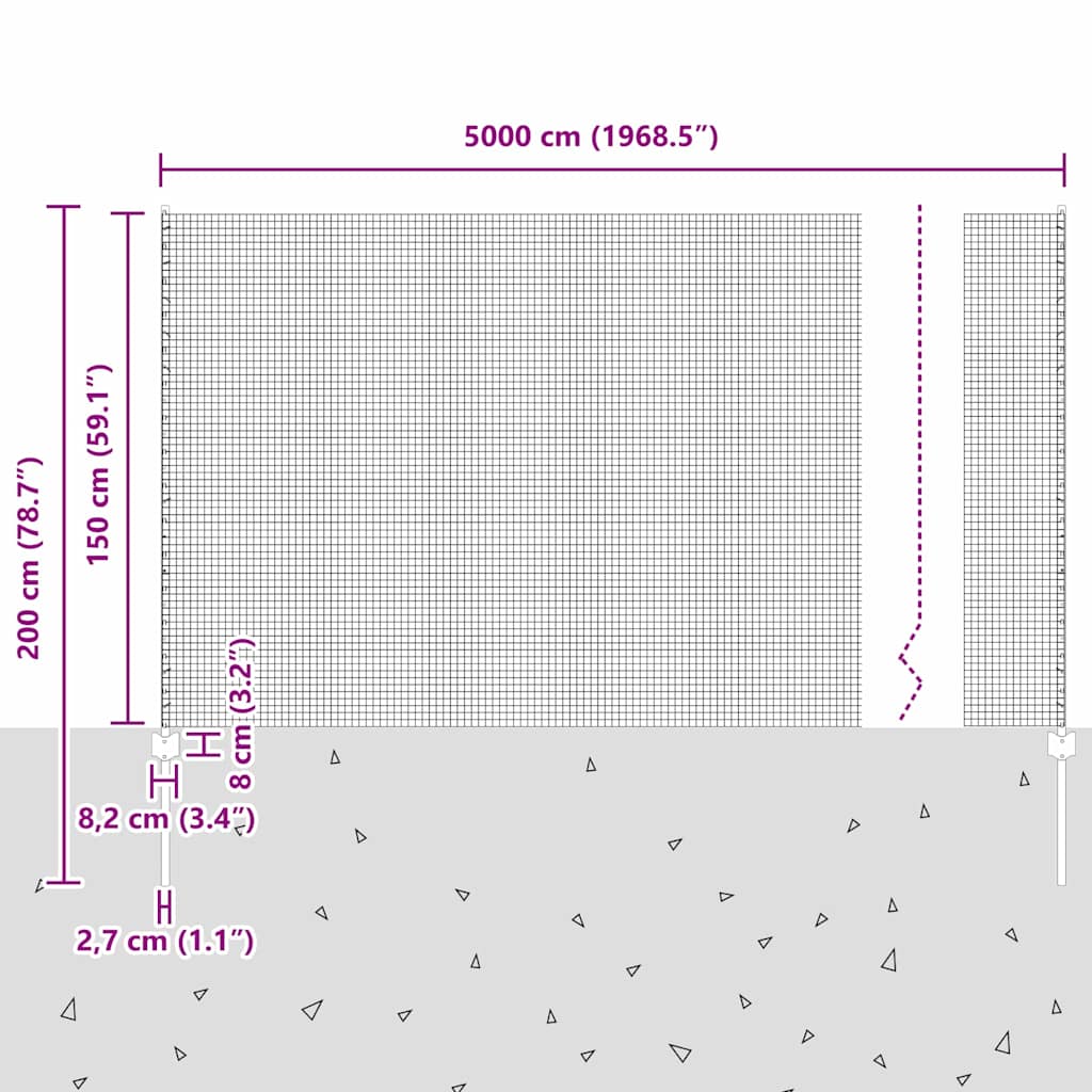 Zatvorena žičana ograda s postovima 50 x 1,5 m Pocinčani čelik