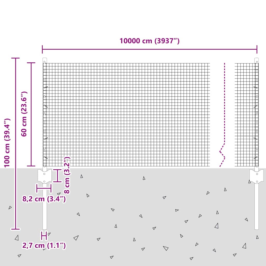 Zavarena žičana ograda s postom 100 x 0,6 m Srebrna Mreža