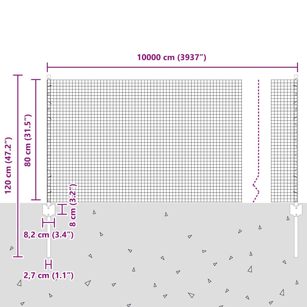 Zavarena žičana ograda s postom 100 x 0,8 m Srebrna Mreža