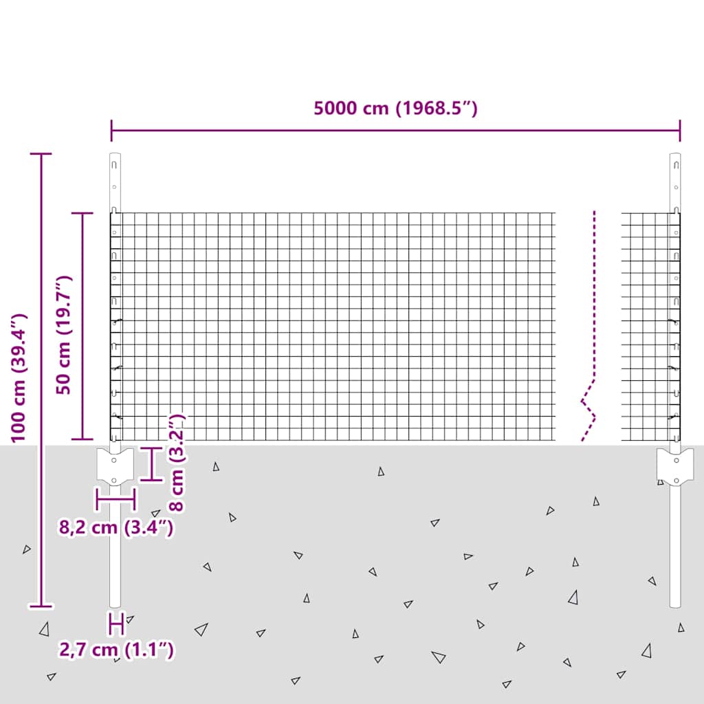 Zavarena žičana ograda s postom 50 x 0,5 m Zelena Mreža