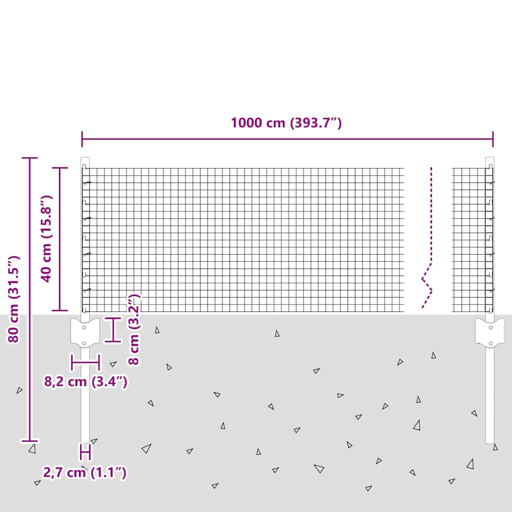Zatvorena žičana ograda s postovima 10 x 0,4 m Siva Mreža