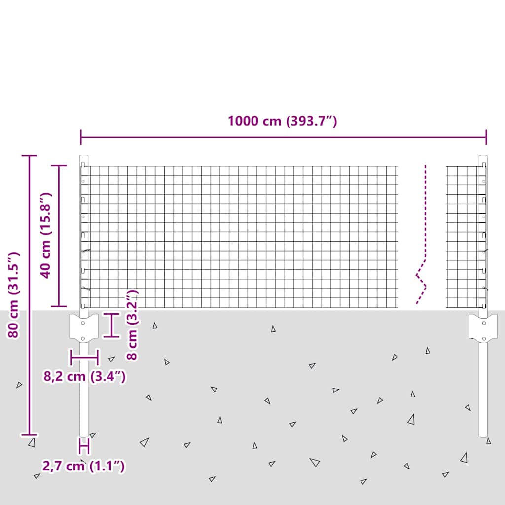 Zatvorena žičana ograda s postovima 10 x 0,4 m Siva Mreža