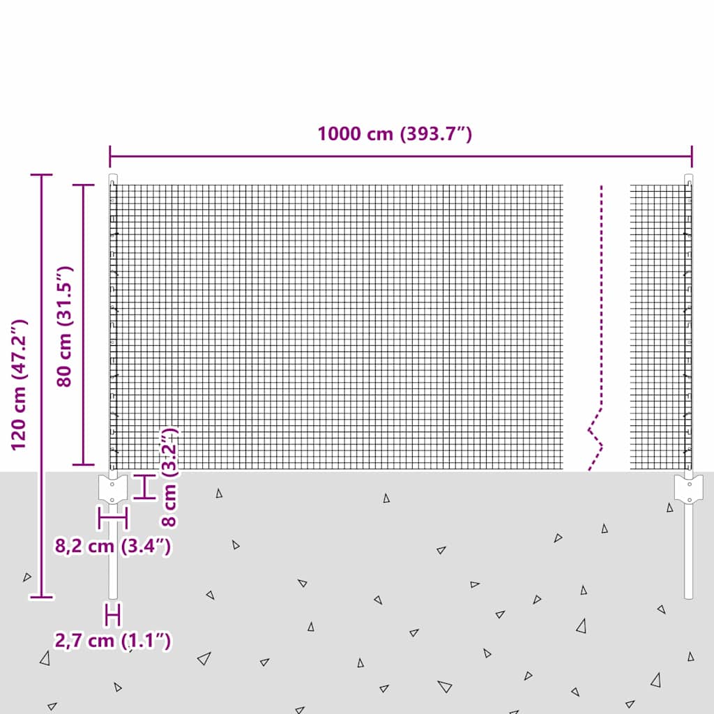 Zavarena žičana ograda s postom 10 x 0,8 m Siva Mreža