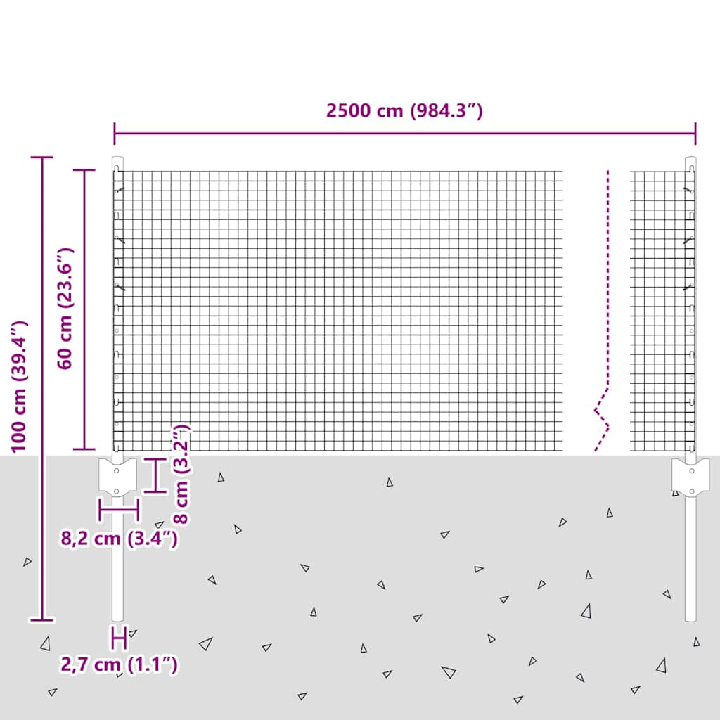 Zavarena žičana ograda s postom 25 x 0,6 m Siva Mreža