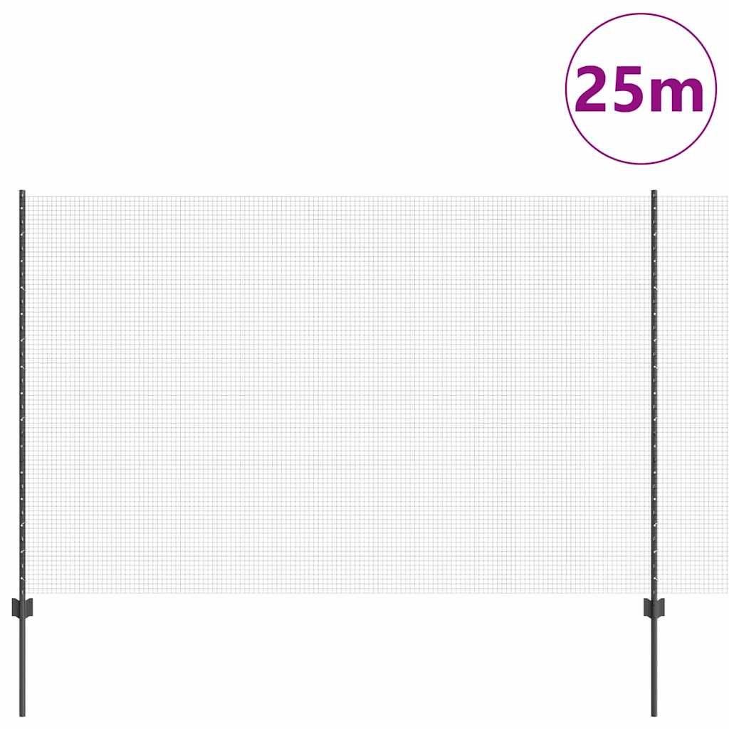 Zatvorena žičana ograda s postovima 25 x 1,5 m Siva Mreža
